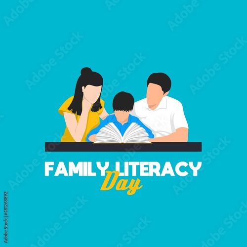 Family literacy day theme flat design. Vector illustration. Suitable for Poster, Banners, campaign and greeting card 