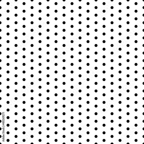 Dot seamless pattern. Points texture. Polka dots background. Simple small geometric dotty. Grid point. Repeated black and white polkadots. Repeating polkadot for design prints. Vector illustration