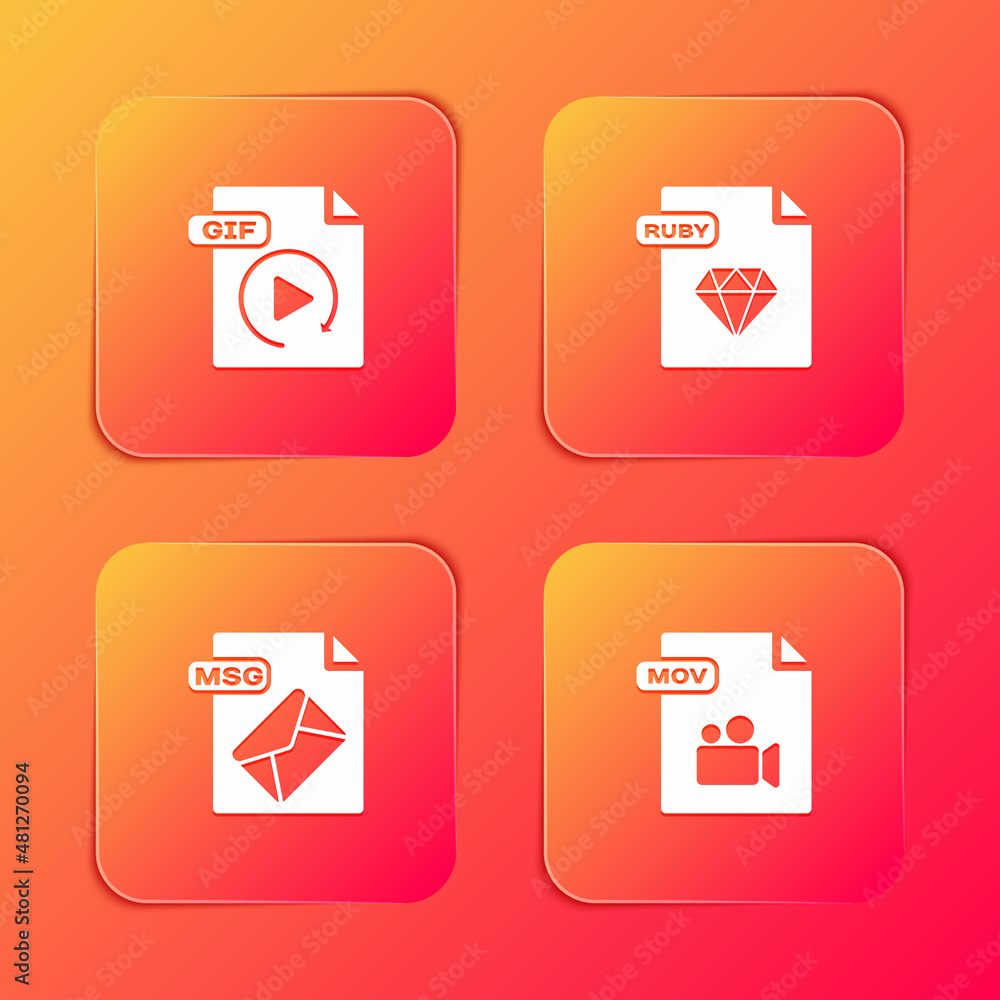 Set GIF file document, RUBY, MSG and MOV icon. Vector Set GIF file document, RUBY, MSG and MOV icon. Vector