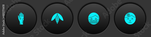 Set Hand with psoriasis or eczema, Bee, Face in protective mask and Man having headache icon. Vector