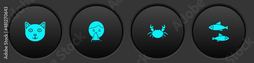 Set Pet, Handkerchief to his runny nose, Crab and Fish icon. Vector