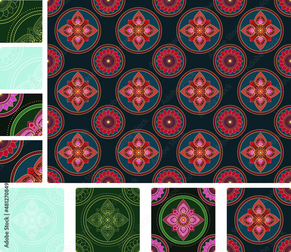 Vector illustration set of tibetan print seamless art pattern seamless ...