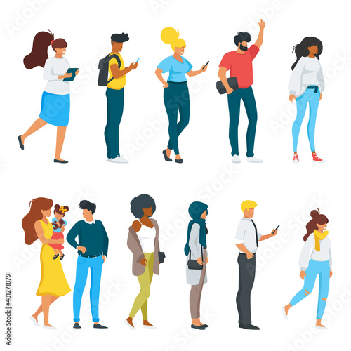 Vector flat style set of standing people