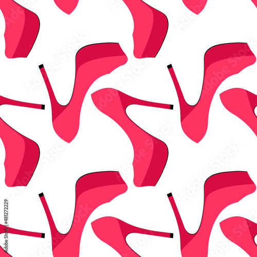 Illustration Seamless pattern on a square background - beautiful shoes on a high platform and thin heels. Design