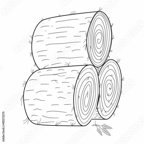 Three round haystacks hand drawn vector illustration. Harvesting hay at a cattle farm sketch sketch