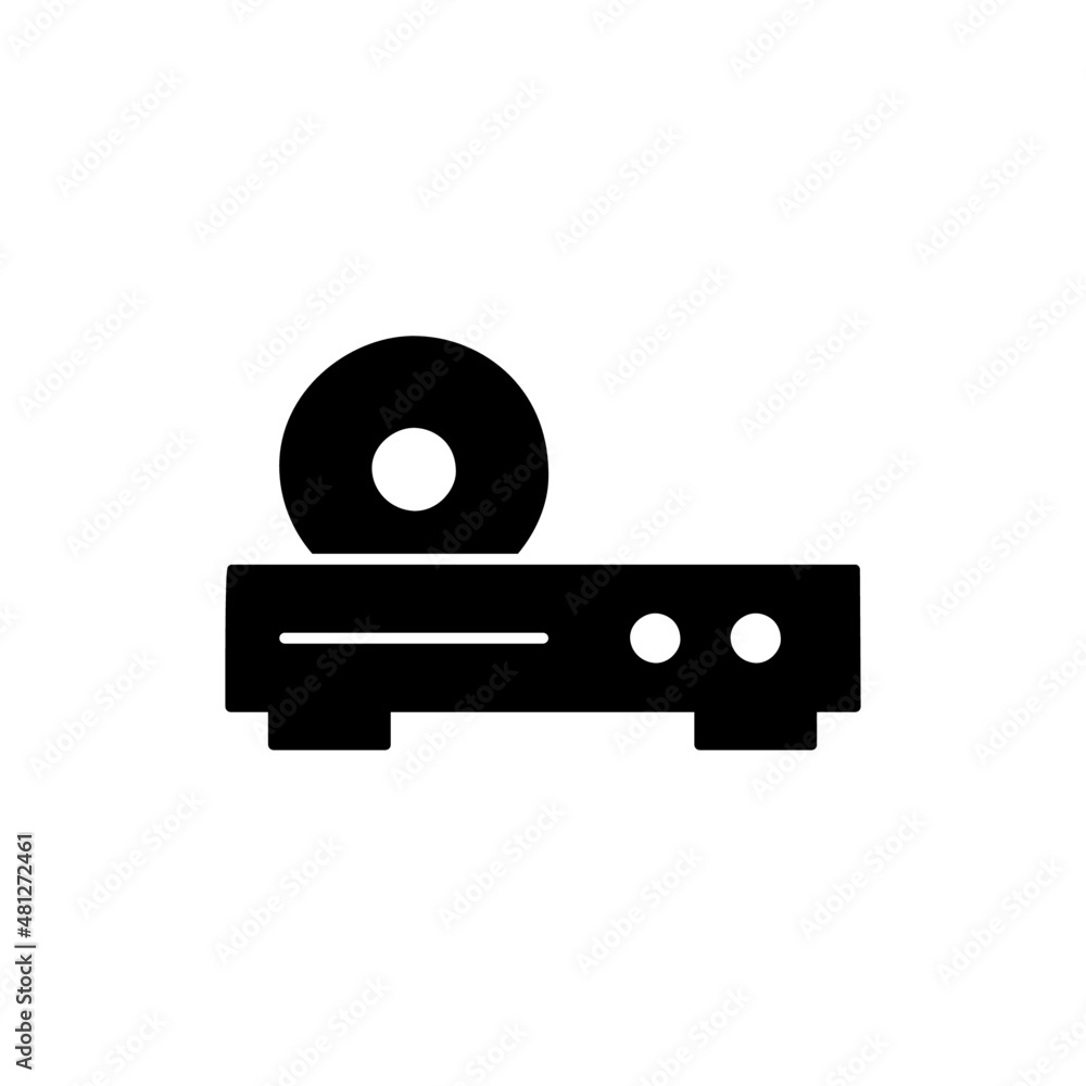 Disc player Icon in black flat glyph, filled style isolated on white background Disc player Icon in black flat glyph, filled style isolated on white background