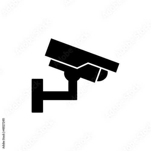 CCTV Icon in black flat glyph, filled style isolated on white background