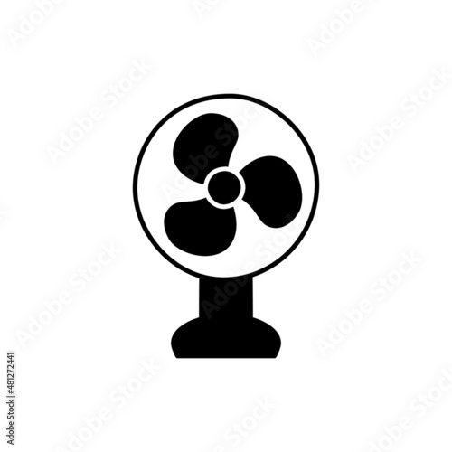 Desk Fan Icon in black flat glyph, filled style isolated on white background