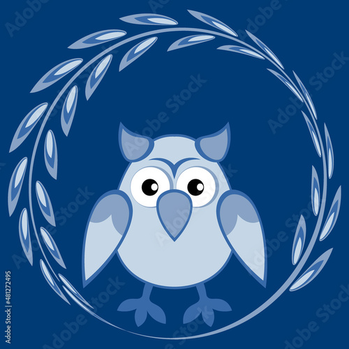 cartoon styled owl  drawing of a child. Design element. Birds - stylization