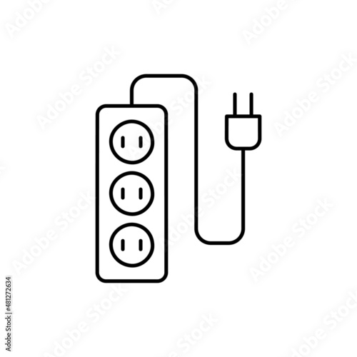 Multi Socket plug icon in black line style icon, style isolated on white background