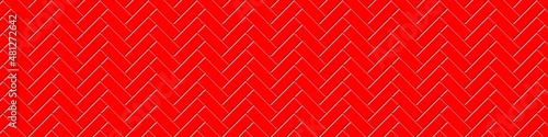 Red herringbone metro tile seamless pattern. Subway stone or ceramic brick background. Kitchen backsplash texture. Bathroom wall or floor surface. Vector flat illustration