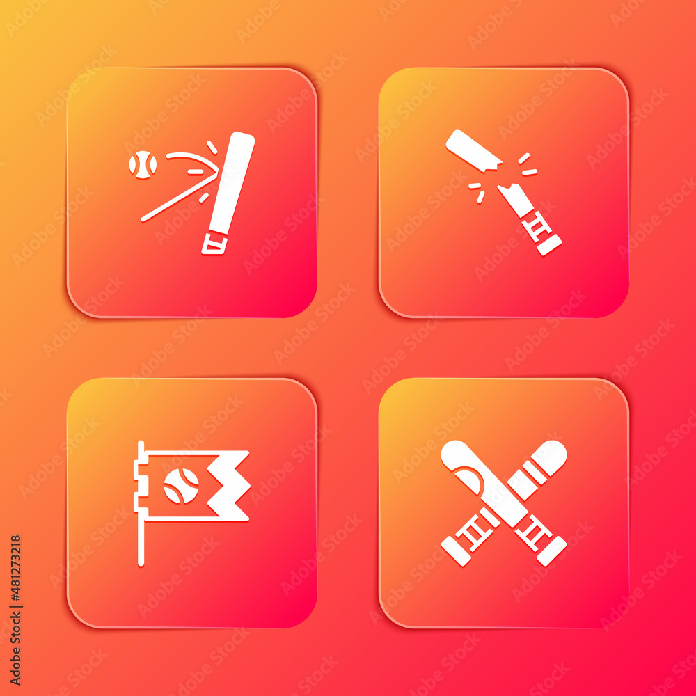 Set Baseball bat with ball, Broken baseball, Flag and Crossed icon. Vector Set Baseball bat with ball, Broken baseball, Flag and Crossed icon. Vector