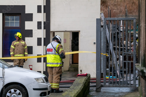 Photos This is the Scottish Fire and Rescue Service Incident Commander at the scene of a Fire in Marine Place, Buckie, Moray, Scotland on 18 January 2022