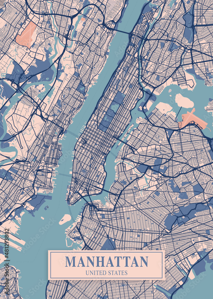 New York city map poster print - Detailed map of New York, Manhattan