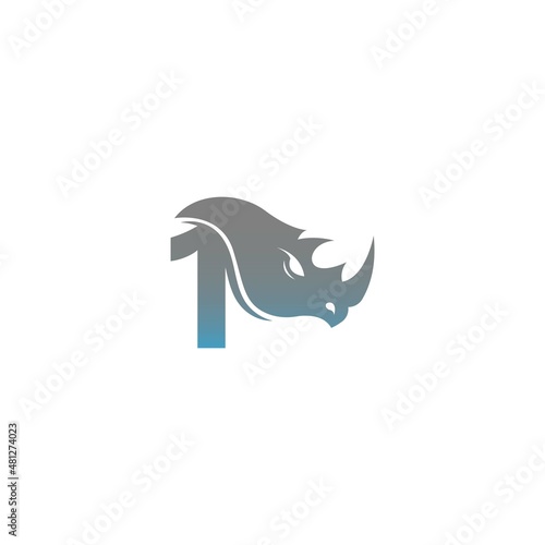 Number 1 with rhino head icon logo template