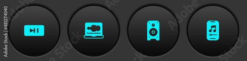 Set Pause button, Sound or audio recorder, Stereo speaker and Music player icon. Vector