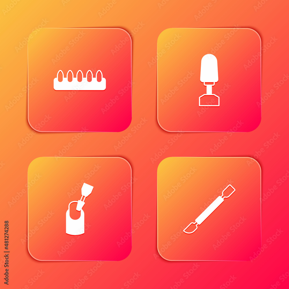 Set False nails, Milling cutter for manicure, and Cuticle pusher icon. Vector Set False nails, Milling cutter for manicure, and Cuticle pusher icon. Vector
