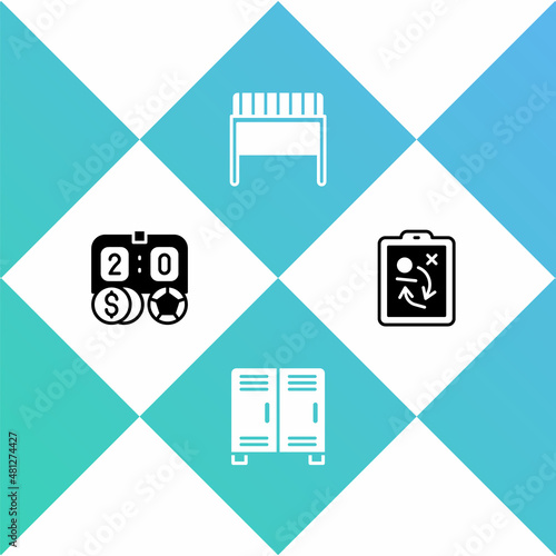 Set Football betting money, Locker or changing room, goal and Planning strategy concept icon. Vector