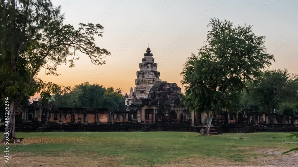Timelapse of Phanomwan Castle or Prasat Hin Phanomwan was influenced by the ancient Khmer period at twilight time, Nakhon Ratchasima, Thailand. Timelapse of Phanomwan Castle or Prasat Hin Phanomwan was influenced by the ancient Khmer period at twilight time, Nakhon Ratchasima, Thailand.