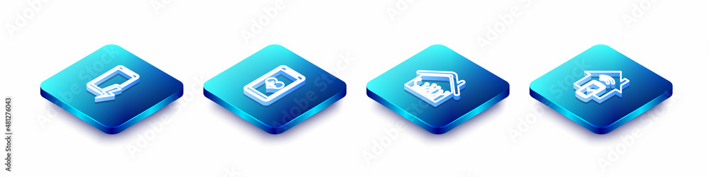 Set Isometric line Mobile charging battery, with heart rate, Smart home and remote control system icon. Vector Set Isometric line Mobile charging battery, with heart rate, Smart home and remote control system icon. Vector