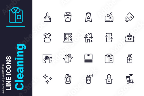 Equipment for cleaning home space icons set