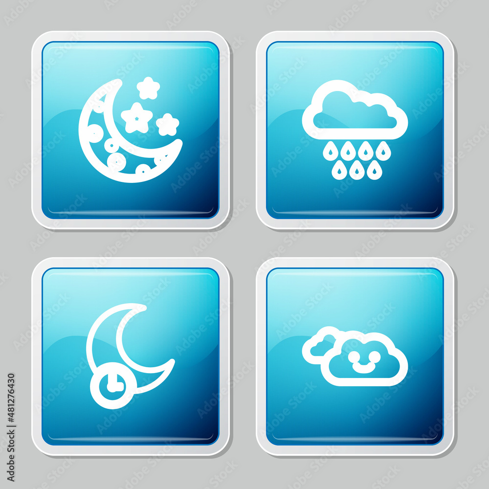 Set line Moon and stars, Cloud with rain, Sleeping moon and icon. Vector Set line Moon and stars, Cloud with rain, Sleeping moon and icon. Vector