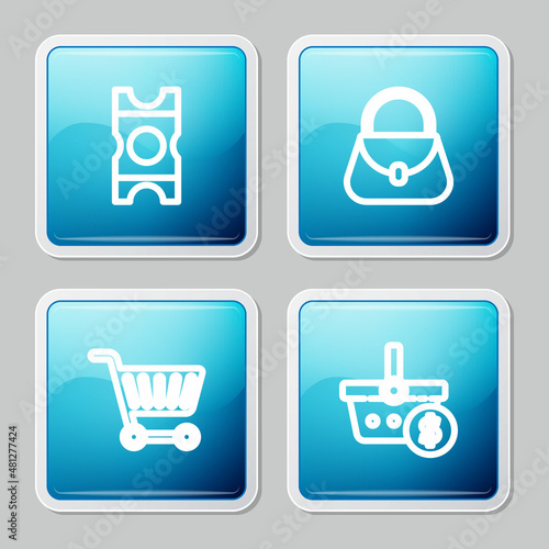 Set line Coupon, Handbag, Shopping cart and basket dollar icon. Vector