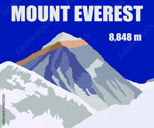 vector illustration logo of Mount Everest 8,848 m with text, geological structure, Sagarmatha national park, Khumbu valley, Nepal