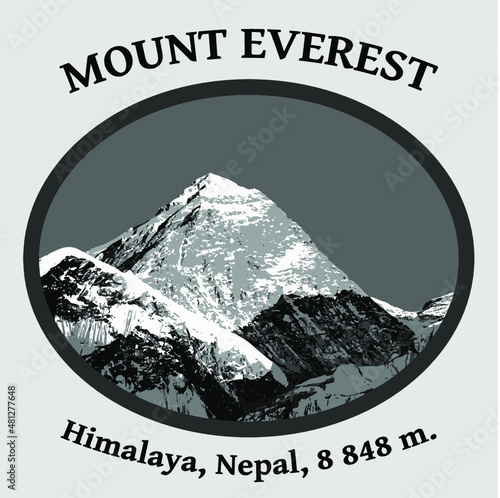 vector illustration logo of Mount Everest 8,848 m in the evening, Himalayas mountains, Nepal