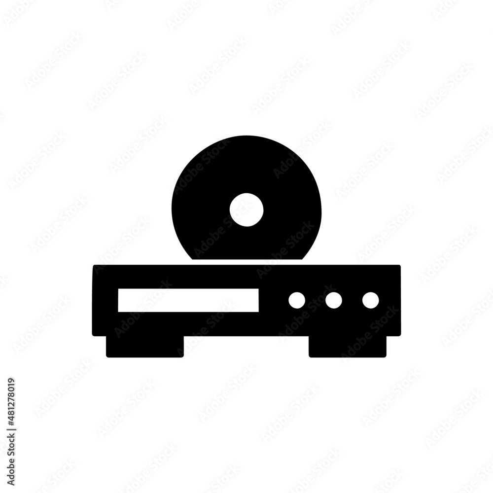 Disc player Icon in black flat glyph, filled style isolated on white background Disc player Icon in black flat glyph, filled style isolated on white background