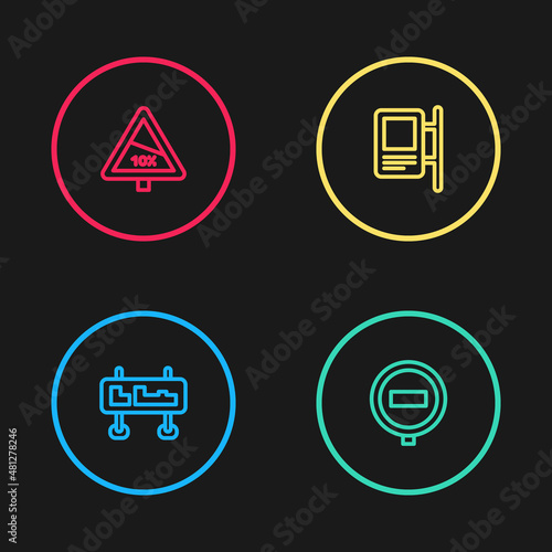 Set line Road traffic sign, Stop, and Steep ascent and descent road icon. Vector