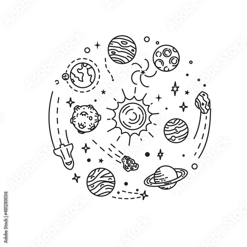 Doodle solar system Hand drawn sketch