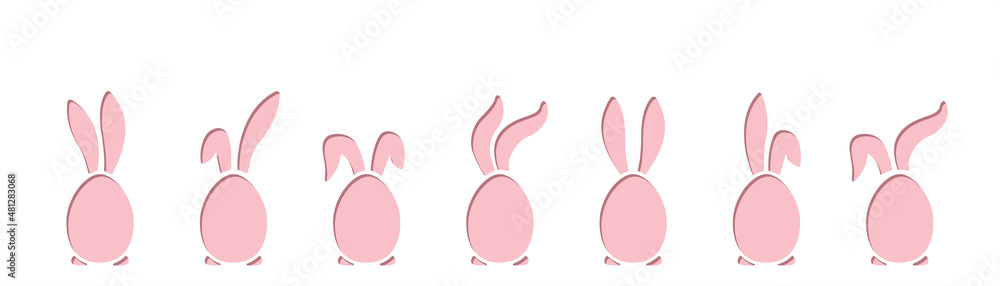 Fototapeta premium Pink Easter eggs with bunny ears. Vector Easter silhouette for laser cut.