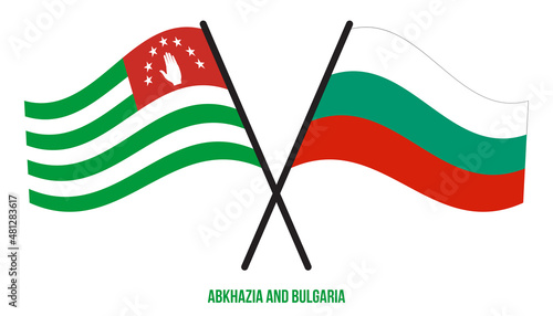 Abkhazia and Bulgaria Flags Crossed And Waving Flat Style. Official Proportion. Correct Colors.