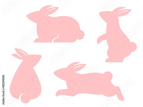 ピンクのウサギのシルエットイラストセット