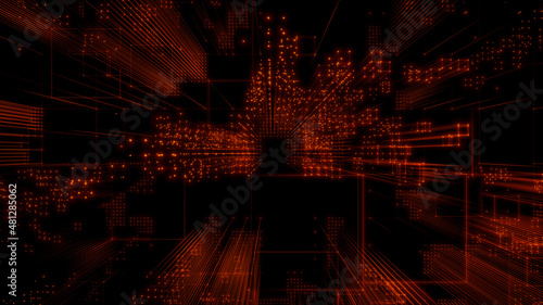 Futuristic, Orange 3D Block background. Vibrant colored Tech Wallpaper. 3D Render  photo