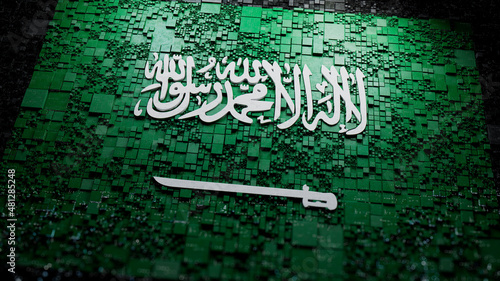 Saudi Flag rendered as Futuristic 3D blocks. Saudi Arabia Network Concept. Tech Background. photo