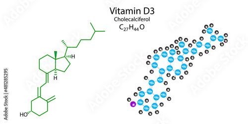 Cholecalciferol molecular structure. Vitamin D3 skeletal formula. Science background. Vector illustration. Stock image. 