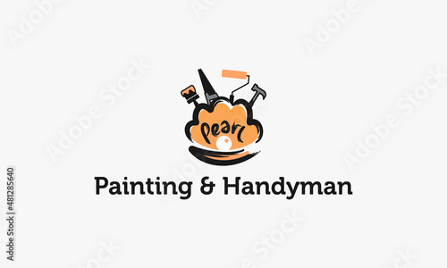 vector graphic illustration logo design for pictogram combination shell, clam, scallop and painting and handyman