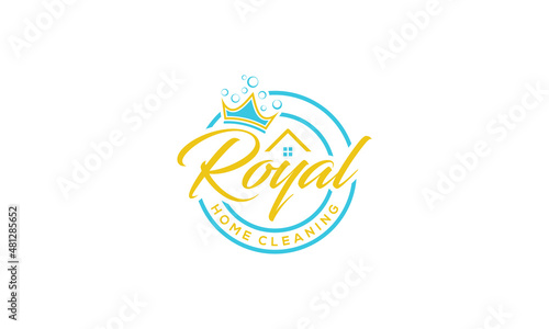 vector graphic illustration logo design for royal home cleaning with emblem, badge, stamp style