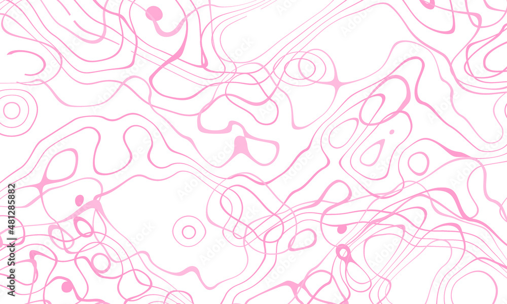 Abstract line drawing pink colors pattern white background.
