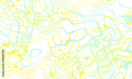 Abstract line drawing blue yellow colors pattern white background.