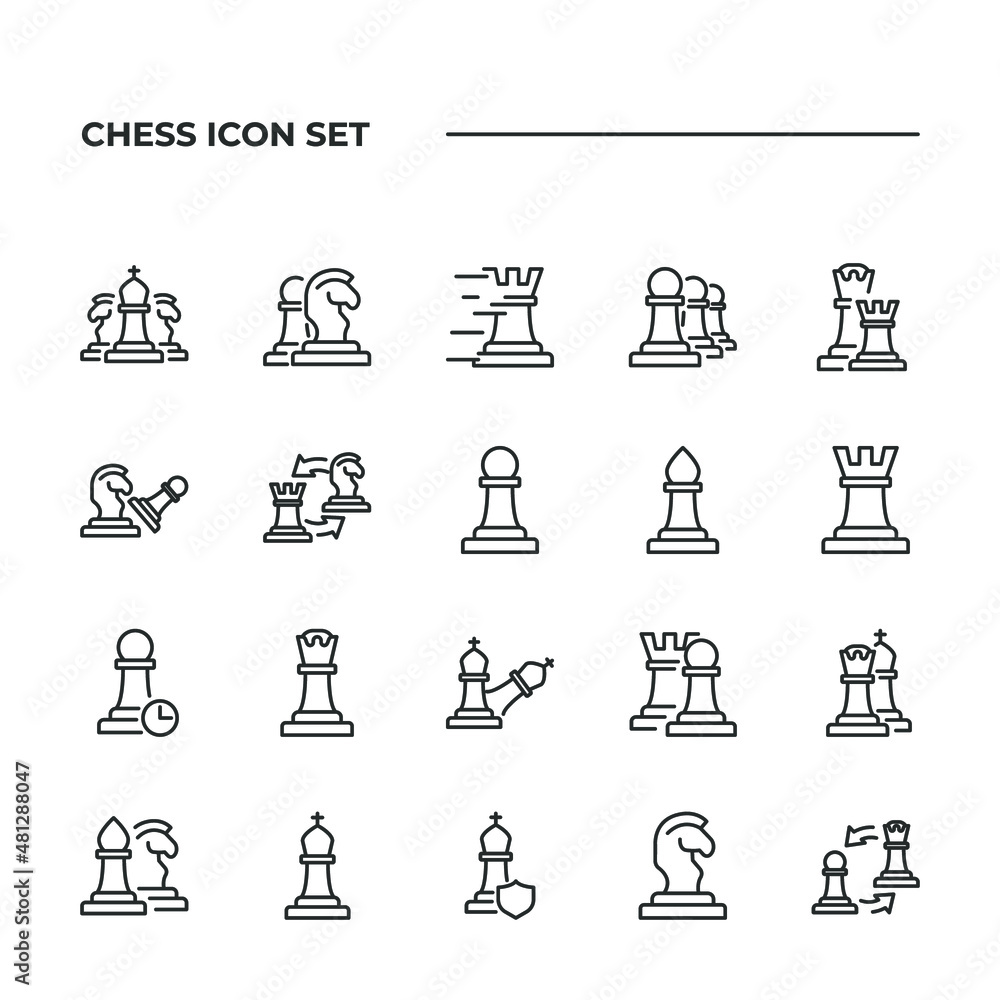 simple set of Chess vector icons with editable line styles covering king, queen, knight and other. isolated on white background. simple set of Chess vector icons with editable line styles covering king, queen, knight and other. isolated on white background.