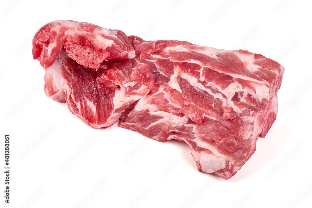 Fototapeta premium Raw pork with bones, isolated on white background. High resolution image.