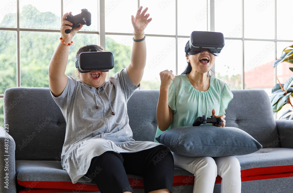 Asian happy lovely mother and young chubby down syndrome autistic