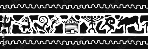 Ethnic border on the theme of rock paintings of Siberia, vector design. Seamless pattern, banner.	