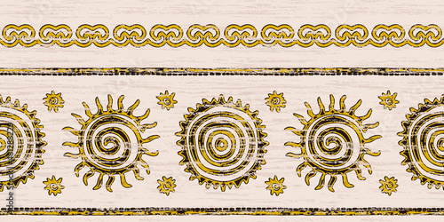 Seamless pattern, banner. Ethnic background, solar signs, vector design.	