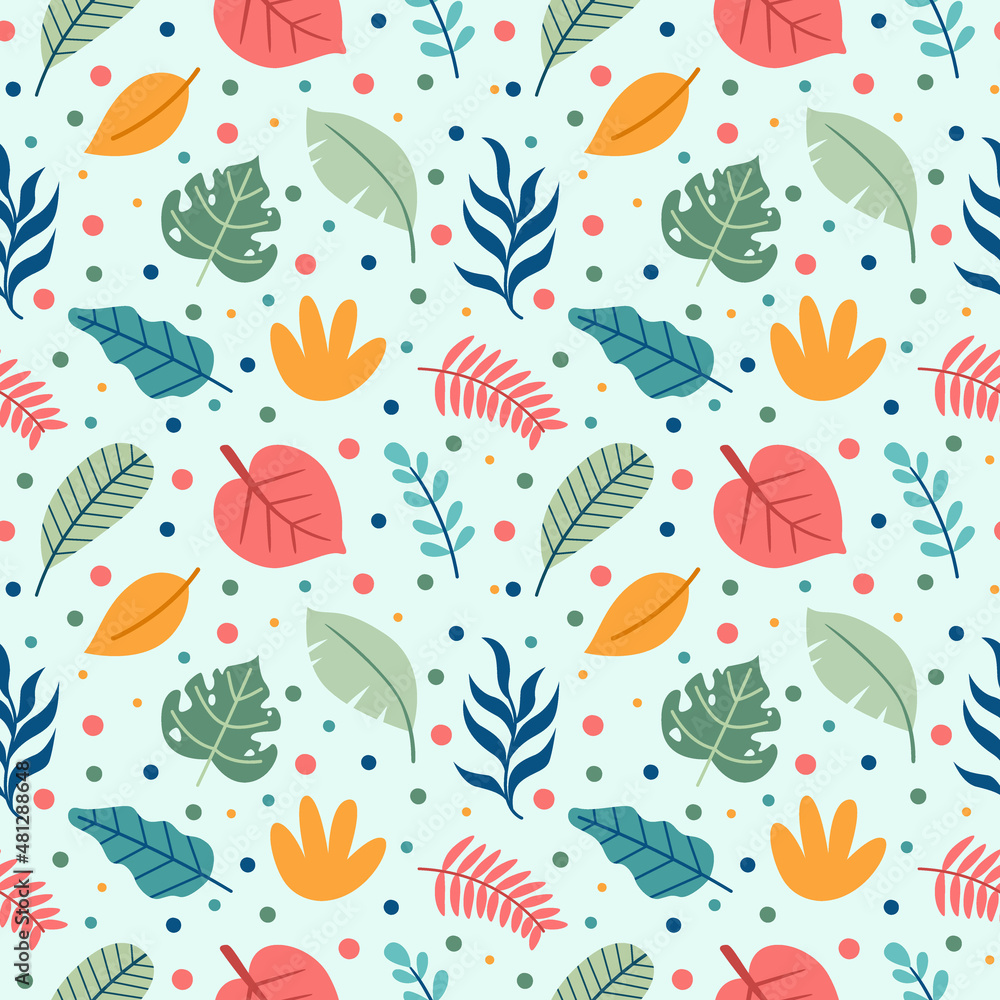 Simple Beautiful Floral Botanical Leafs Element Seamless Pattern Background Texture Vector Design, Decorative Tropical Leaves Illustration