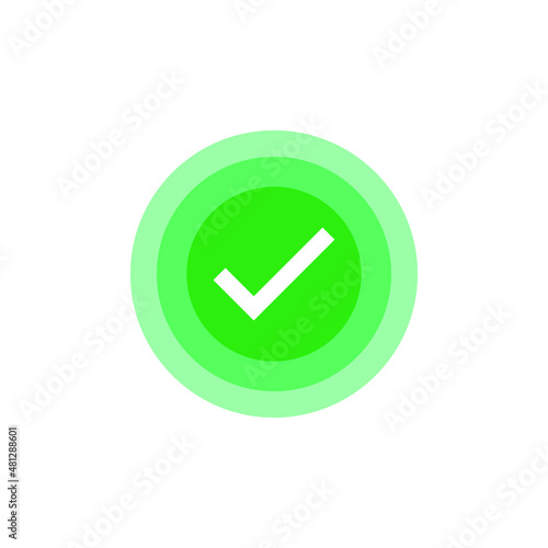 Green check mark button, green tick vector. Successful or complete sign