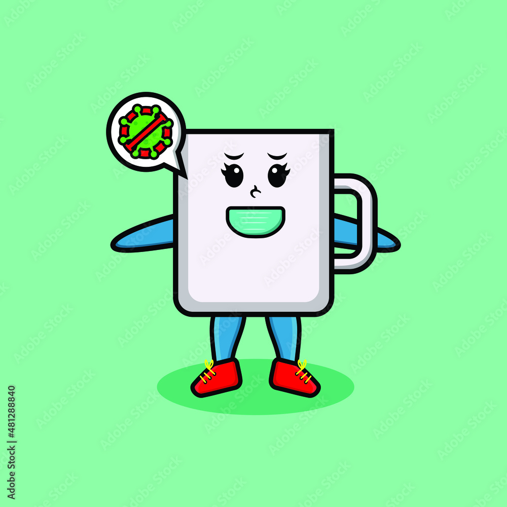 Cute cartoon mascot illustration coffee tea cup using mask to prevent corona virus in cute modern style design for t-shirt, sticker, logo element, poster Cute cartoon mascot illustration coffee tea cup using mask to prevent corona virus in cute modern style design for t-shirt, sticker, logo element, poster